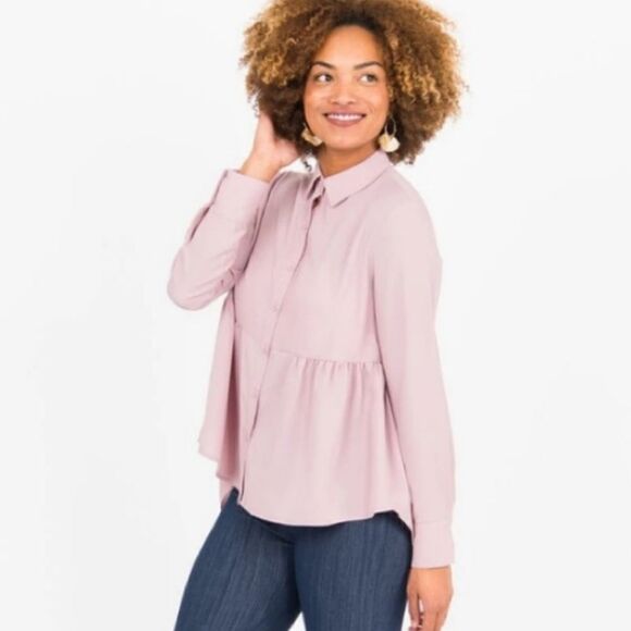 NWT Agnes & Dora Ruffle Button Down Rose Hi-lo Blouse - Picture 1 of 4